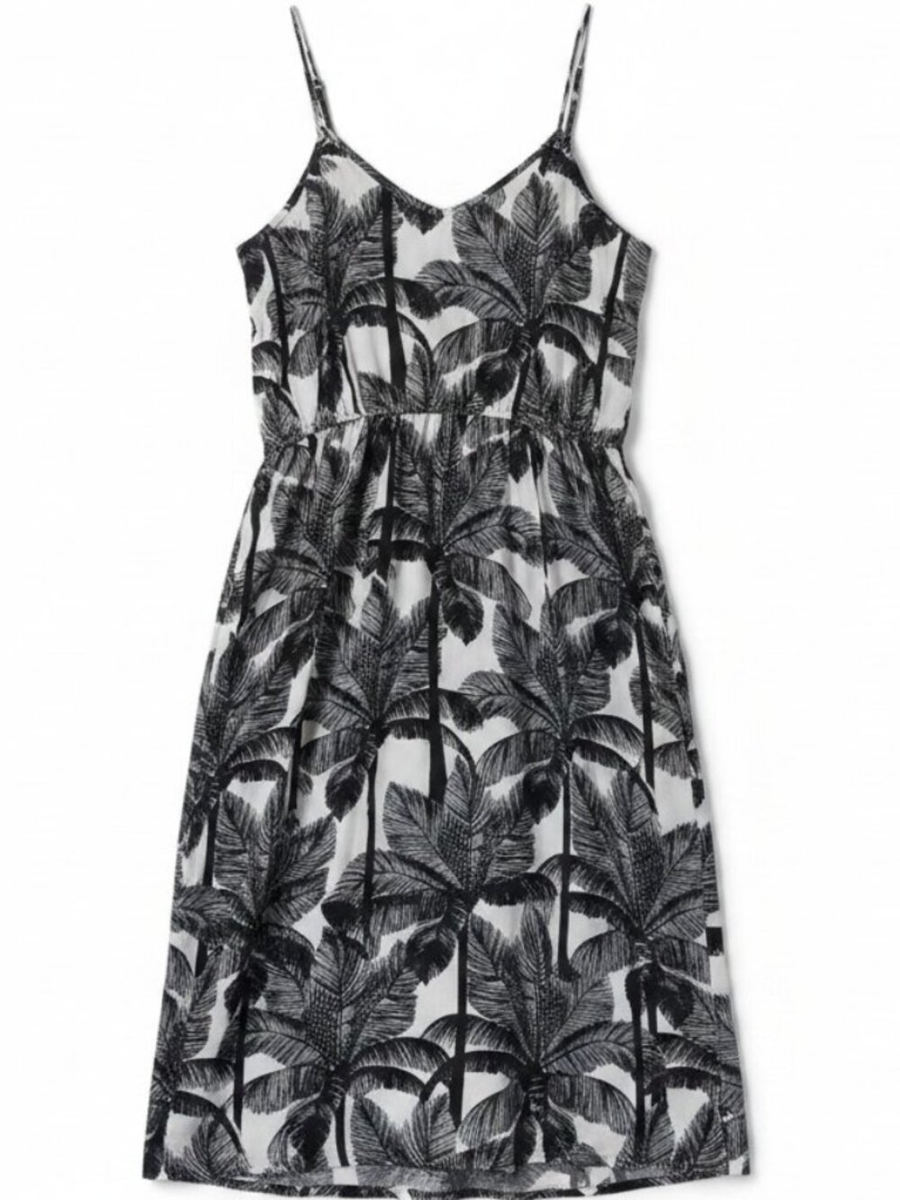Free Shipping H&M Black & White Palm Print Midi Dress